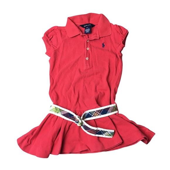 Polo Ralph Lauren Girls Belted Ruffled Hem Dress Embroidered Pony Red 4T - Picture 1 of 6